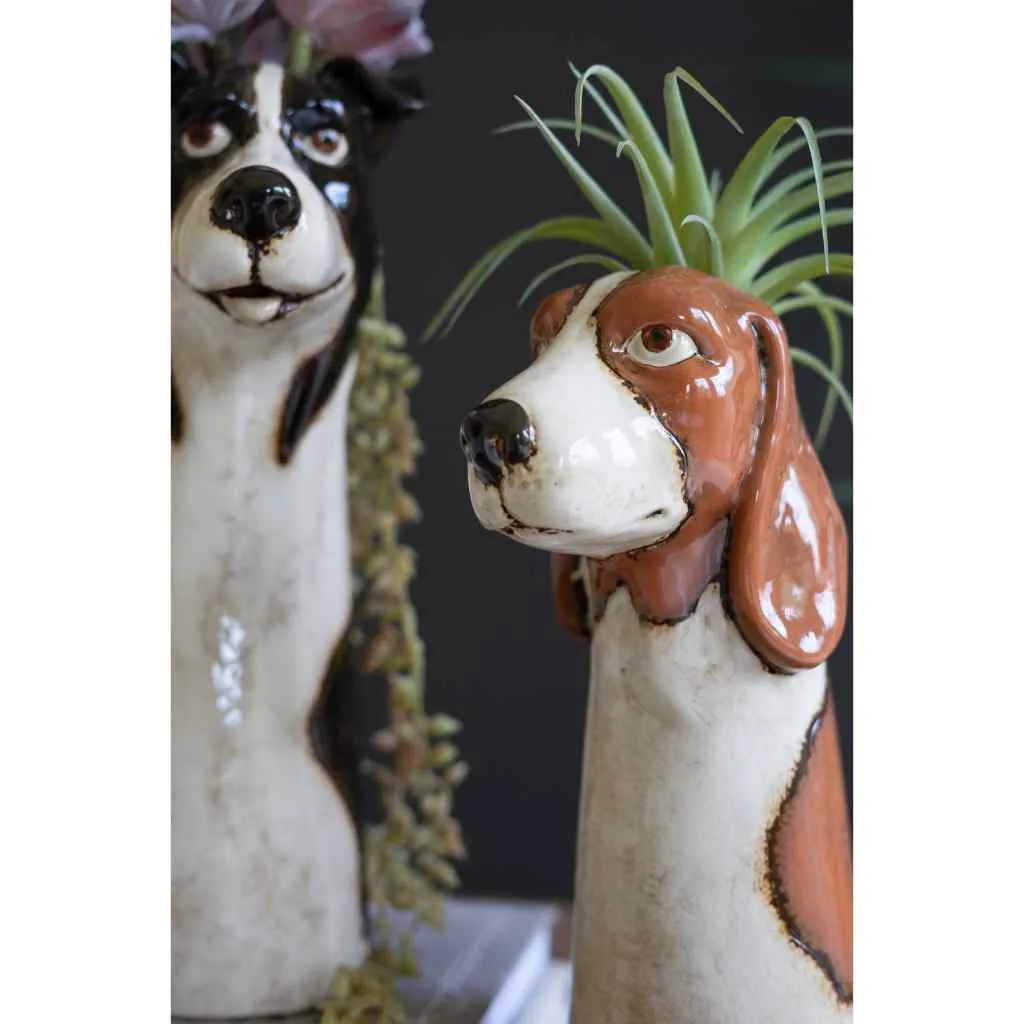 Set Of Two Ceramic Dog Planters