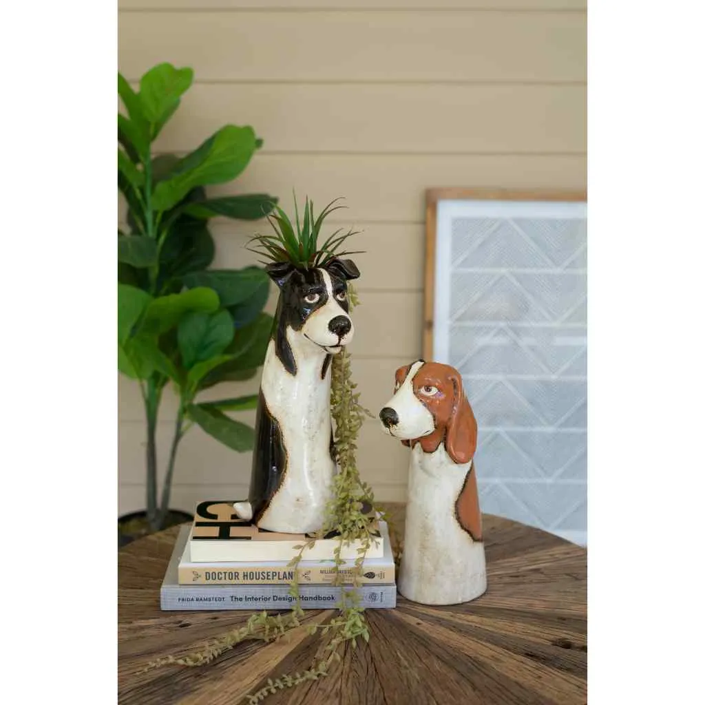 Set Of Two Ceramic Dog Planters