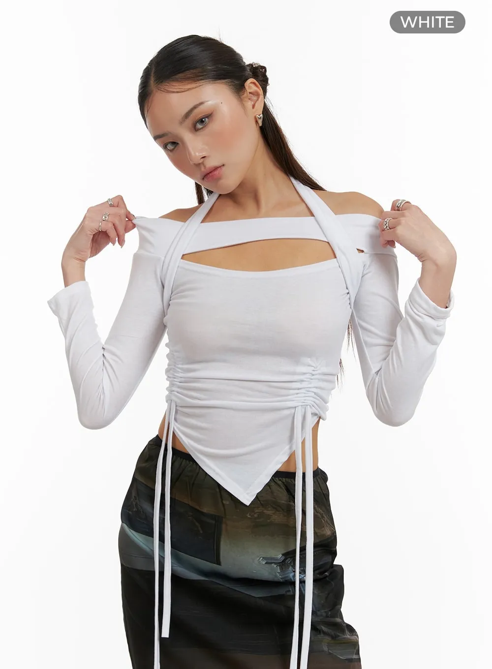 Shirred Halter Bolero Long Sleeve CY402