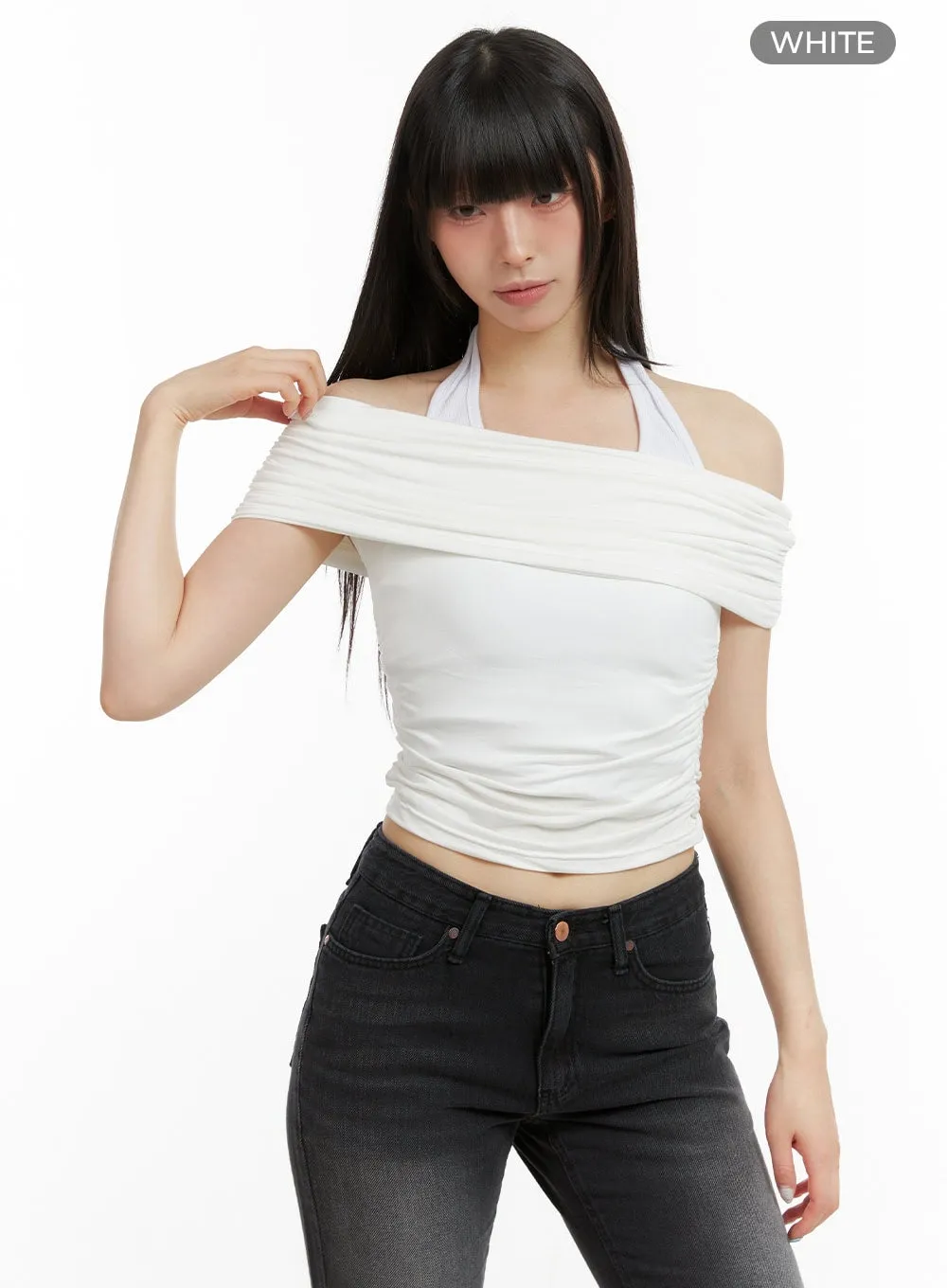 Shirred Off Shoulder Crop Top CL422