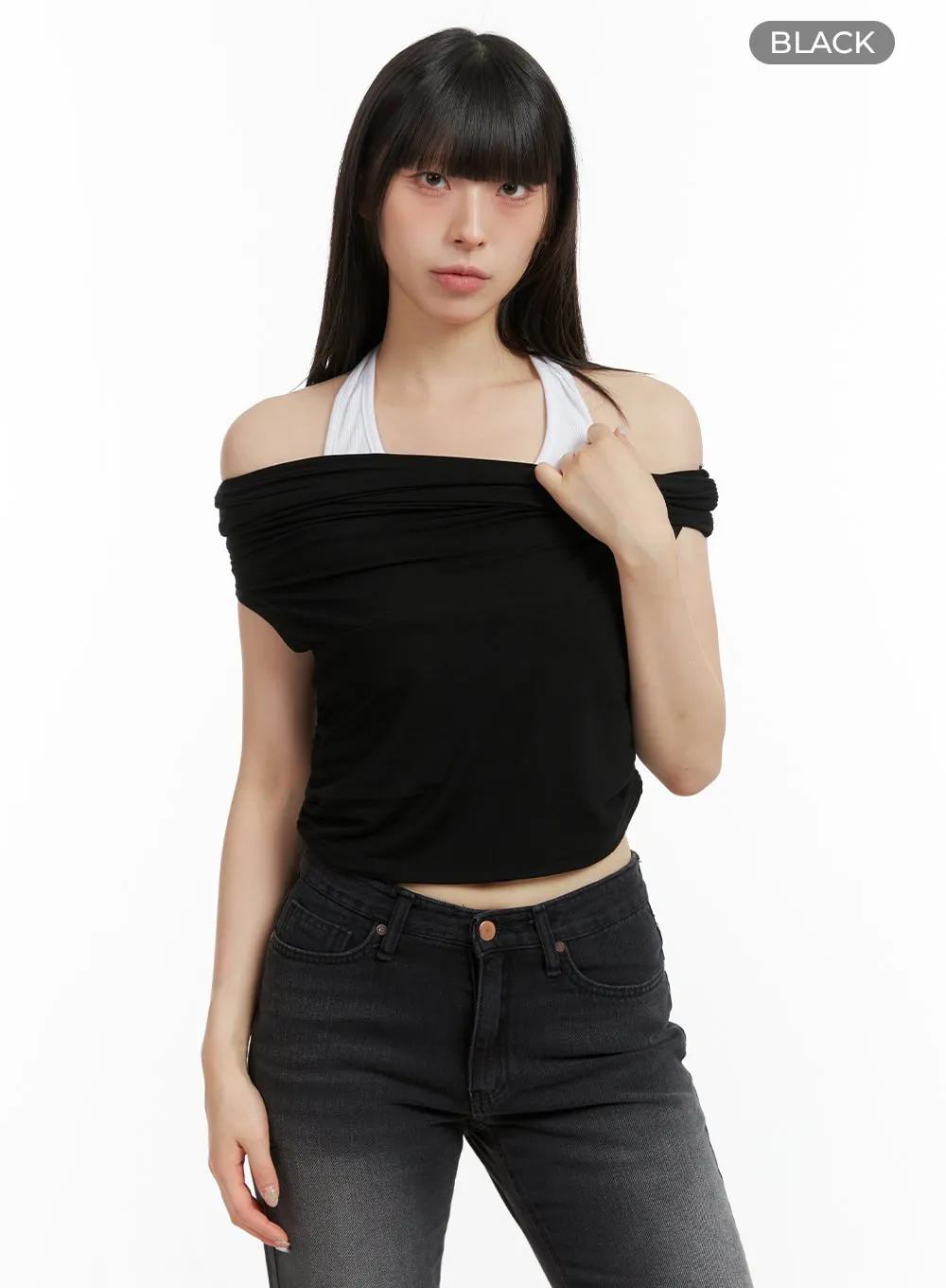 Shirred Off Shoulder Crop Top CL422