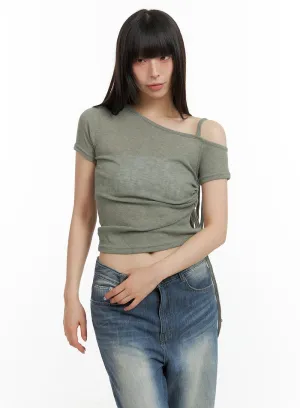 Shirred Unbalanced Crop Top CL422