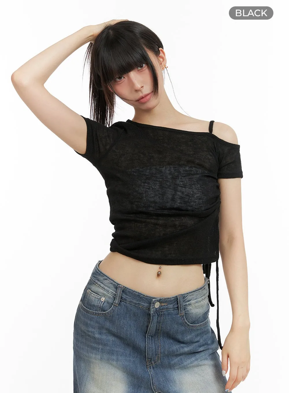 Shirred Unbalanced Crop Top CL422