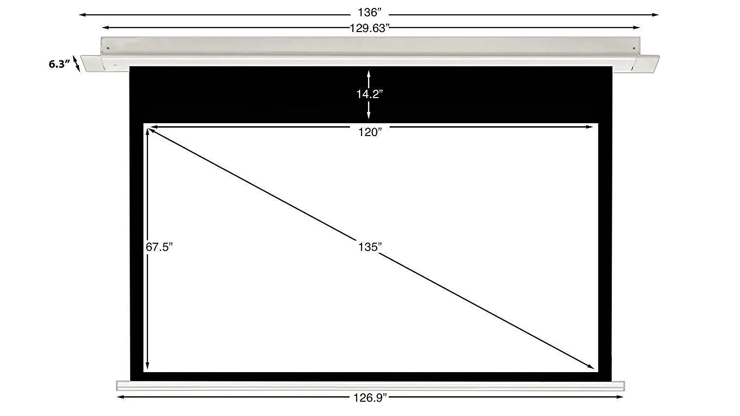 SIE-169135 Silver Ticket 135" Diagonal 16:9 HDTV In-Ceiling Electric Projector Screen White Material