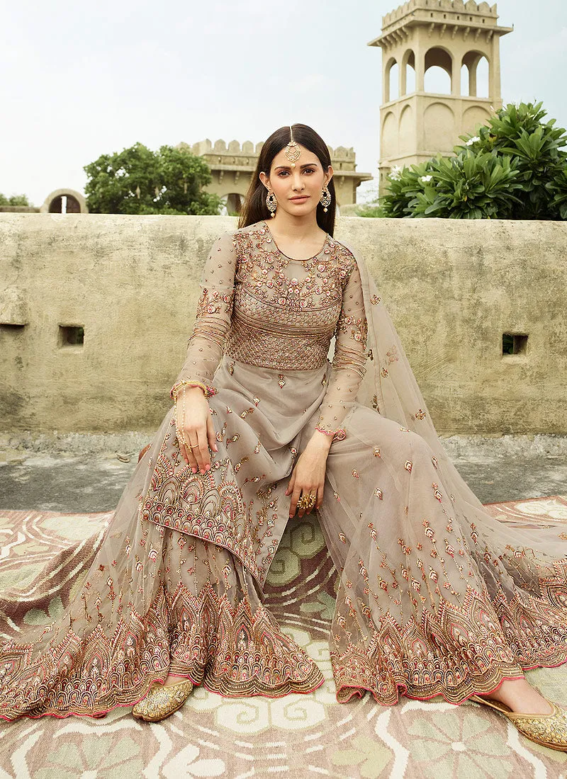 Soft Grey Golden Gharara Suit