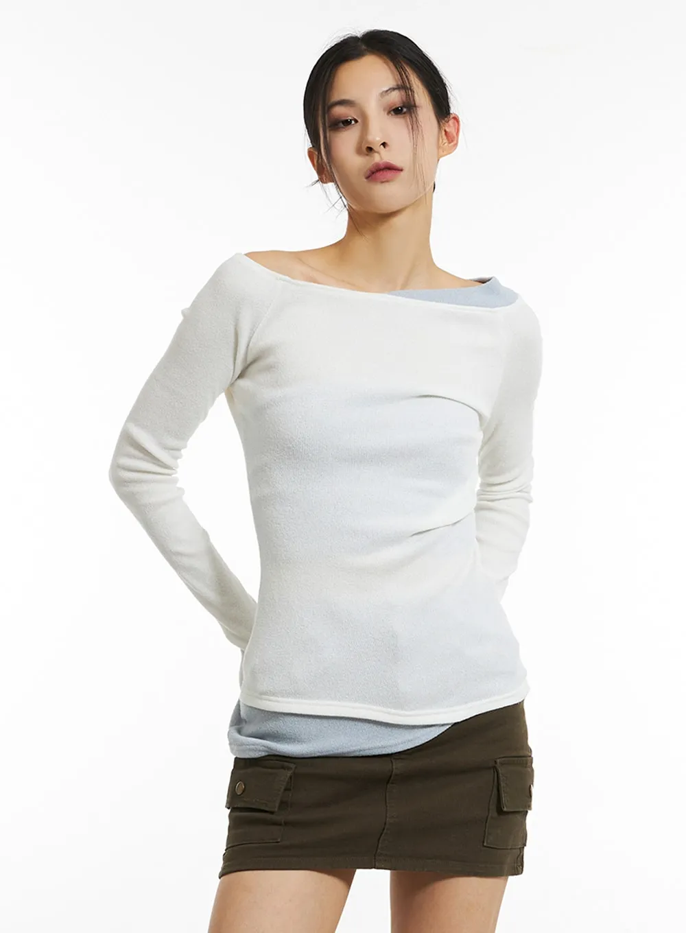 Soft Off-Shoulder Long Sleeve Tee IN308