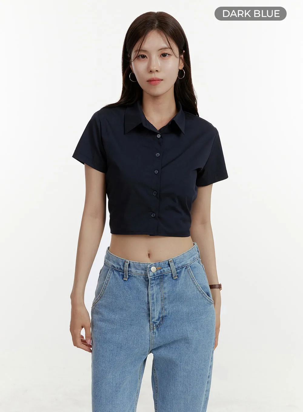 Solid Collar Crop Shirt OY409