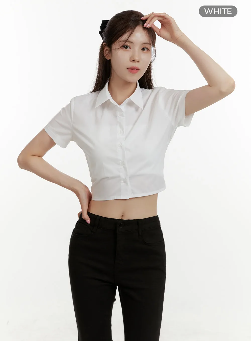 Solid Collar Crop Shirt OY409