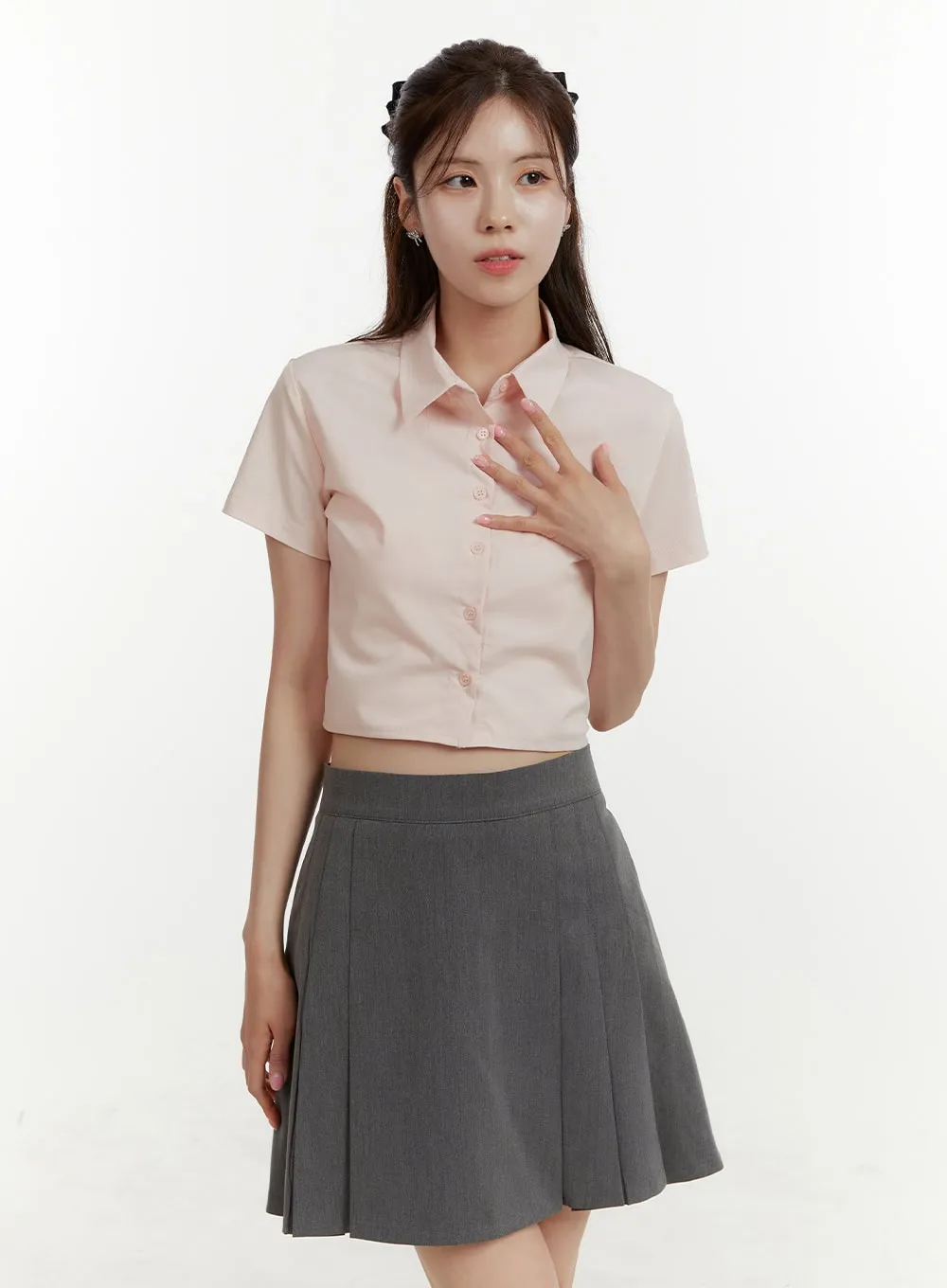 Solid Collar Crop Shirt OY409