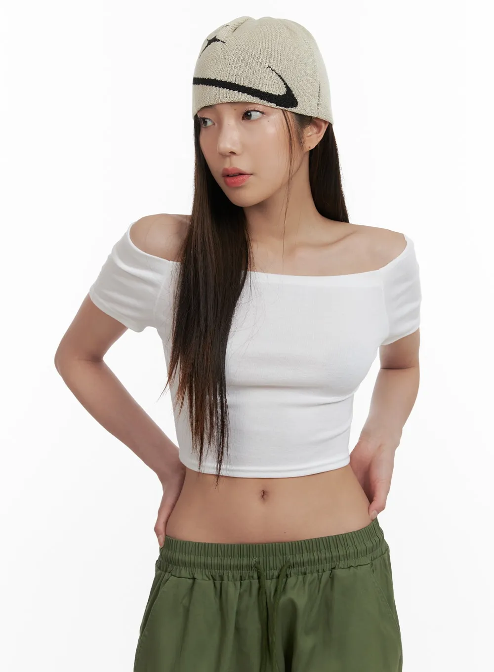 Solid Off Shoulder Crop Top OA429