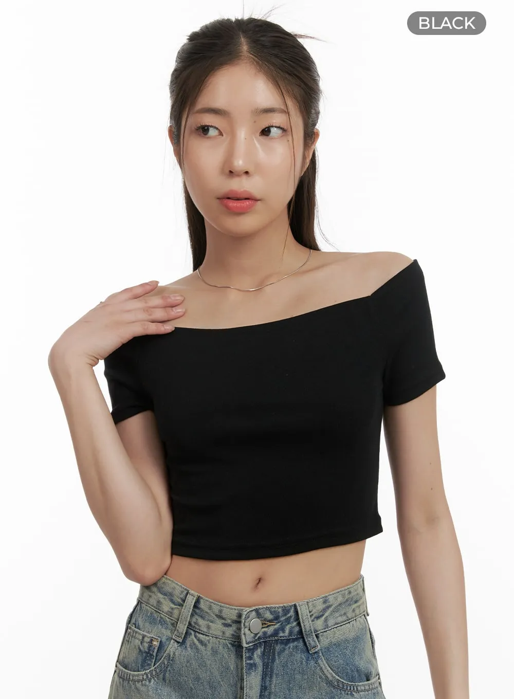 Solid Off Shoulder Crop Top OA429