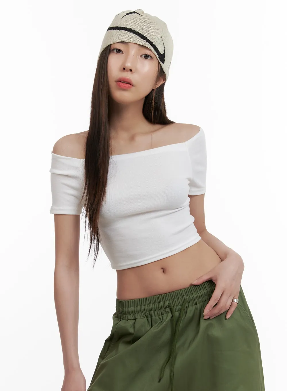 Solid Off Shoulder Crop Top OA429