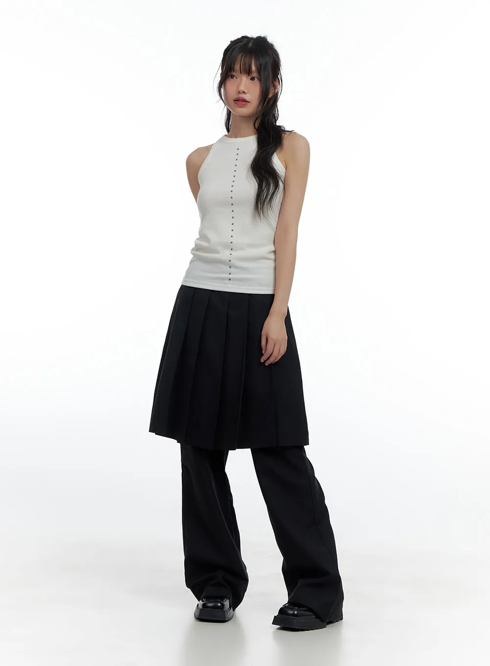 Solid Pleated Midi Skirt Bottoms CS420