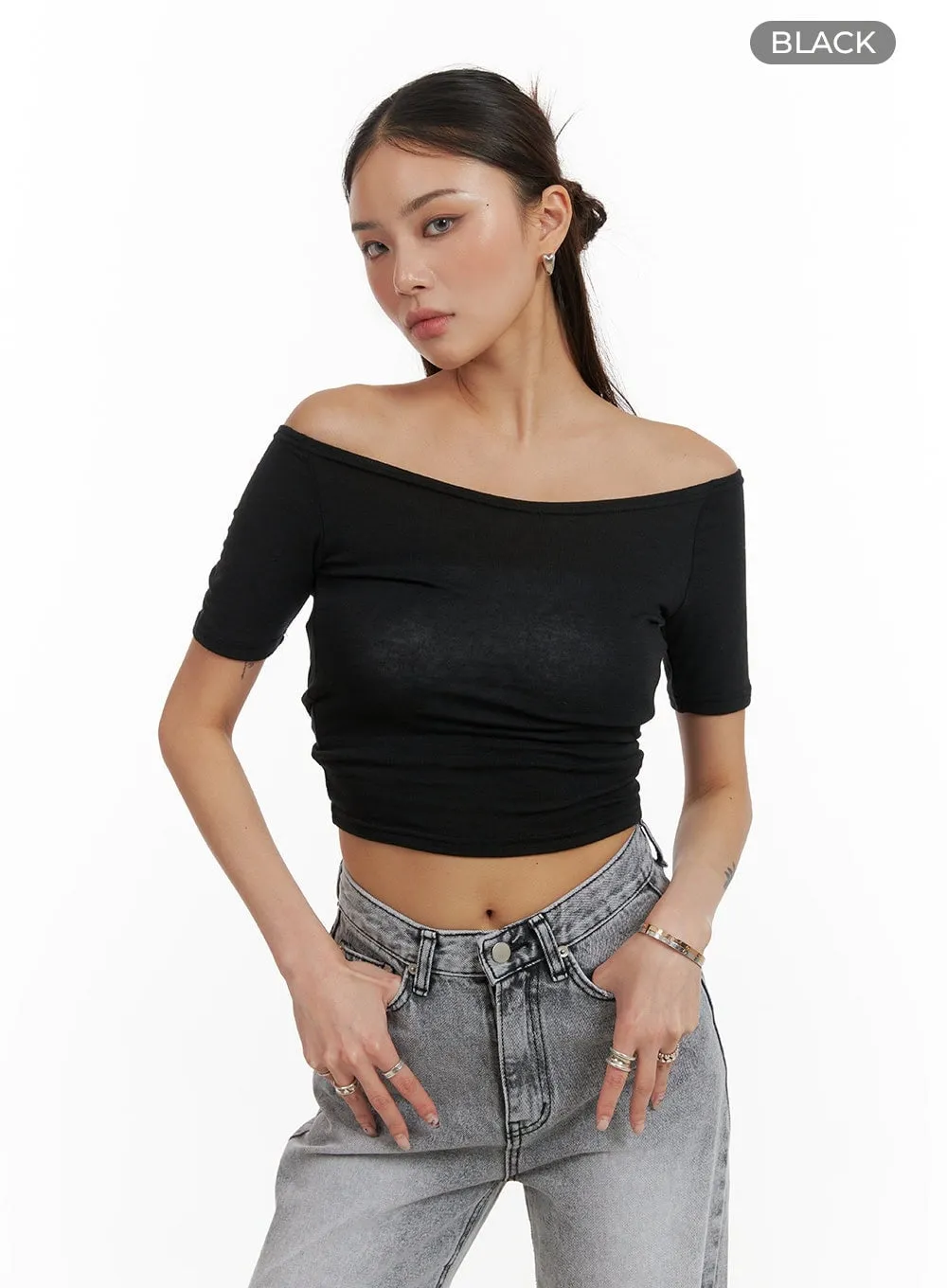 Solid Sheer Off Shoulder Top CY402