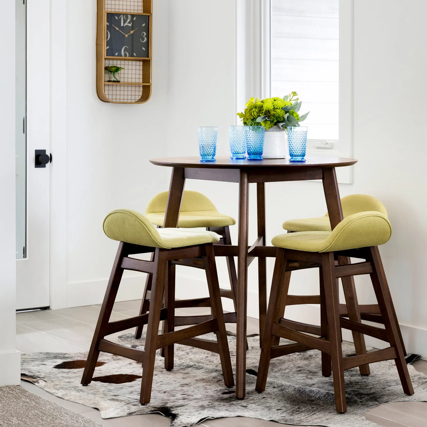 Space Savers Gathering Table and 4 Green Counter Stools