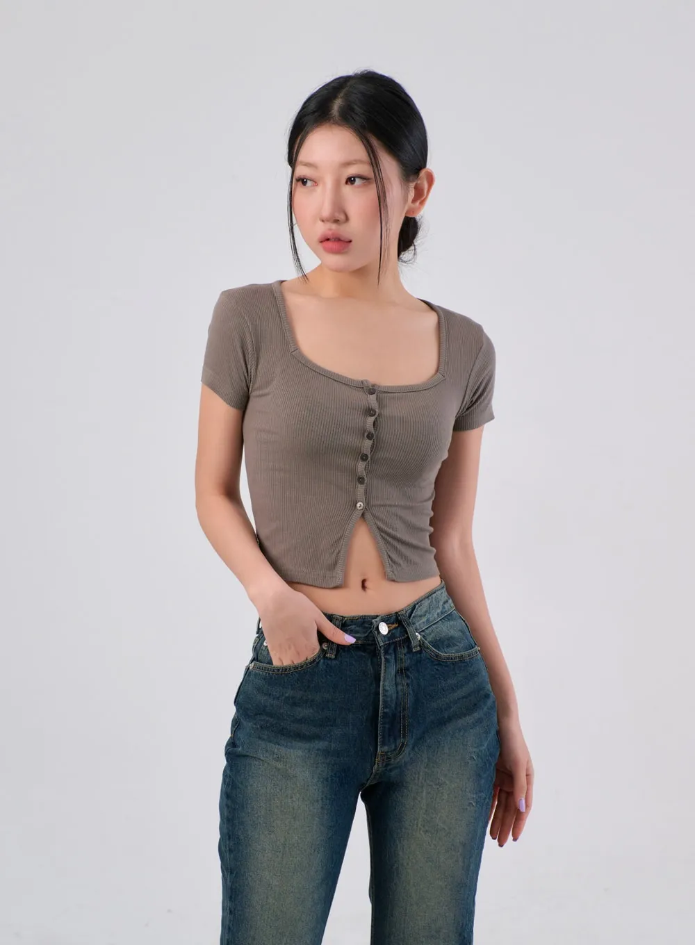 Square Neck Button Tee IA304