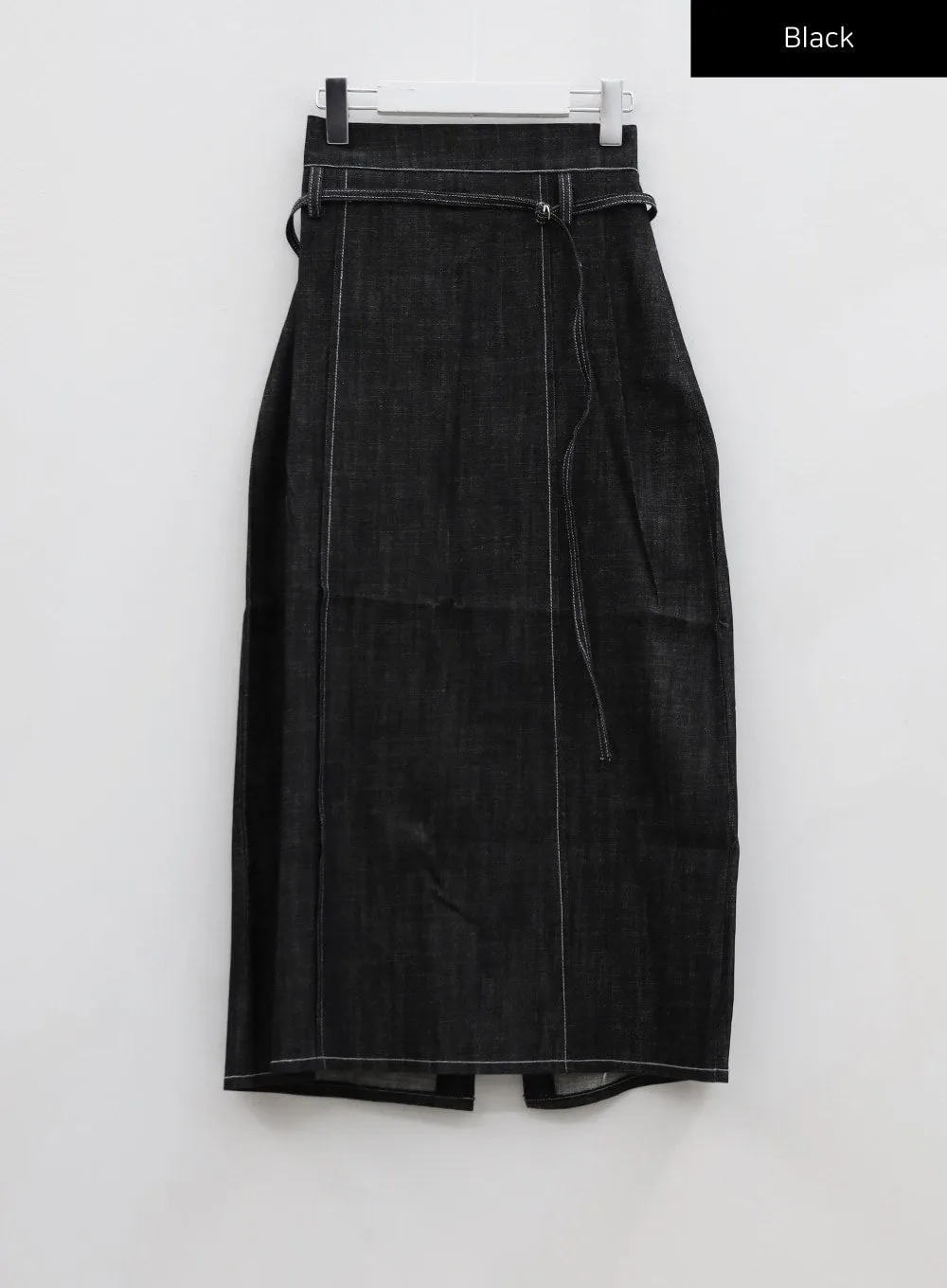 Stich Denim Long Skirt With Belt Set CG01