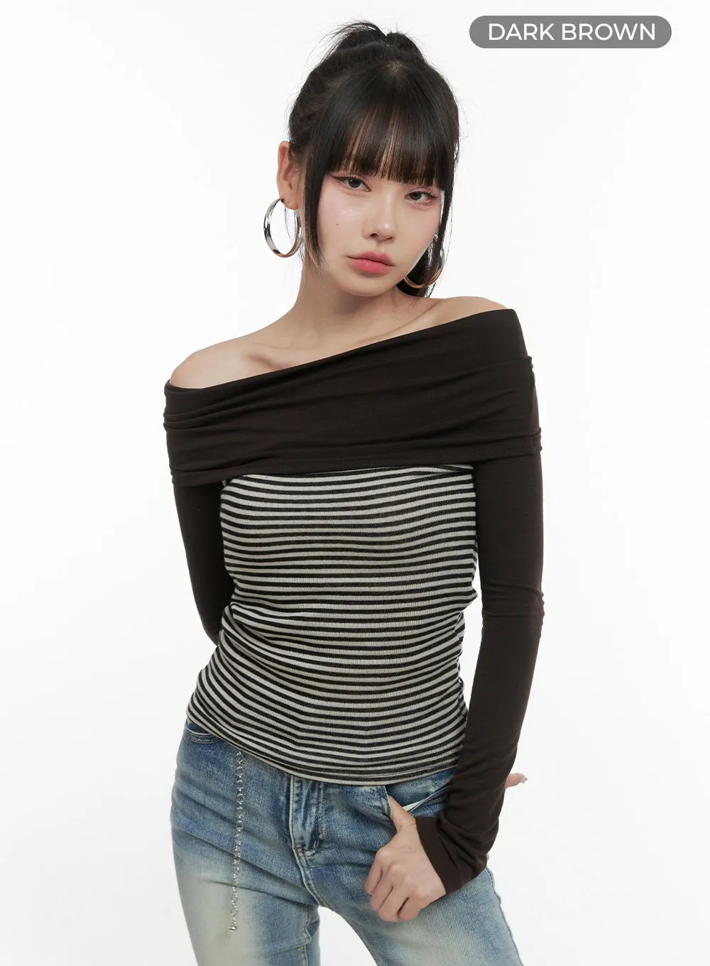 Striped Off-Shoulder Long Sleeve OS410