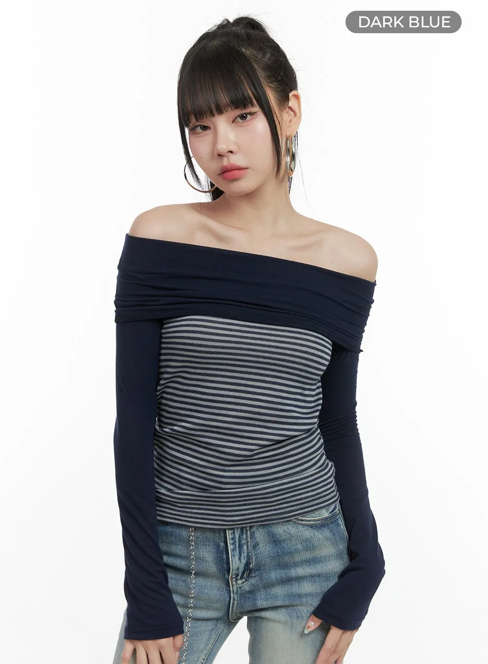 Striped Off-Shoulder Long Sleeve OS410