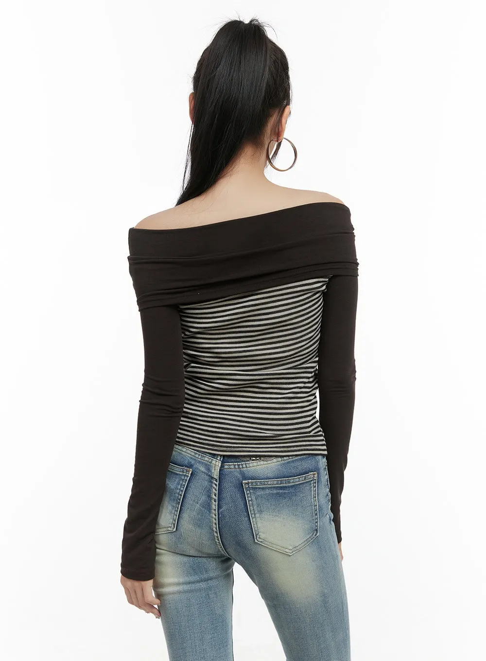 Striped Off-Shoulder Long Sleeve OS410