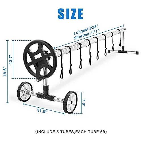 Swimming Pool Cover Reel Set Solar Cover Reel for Inground Pools 22.5 Feet Aluminum Solar Blanket Reel（Black）