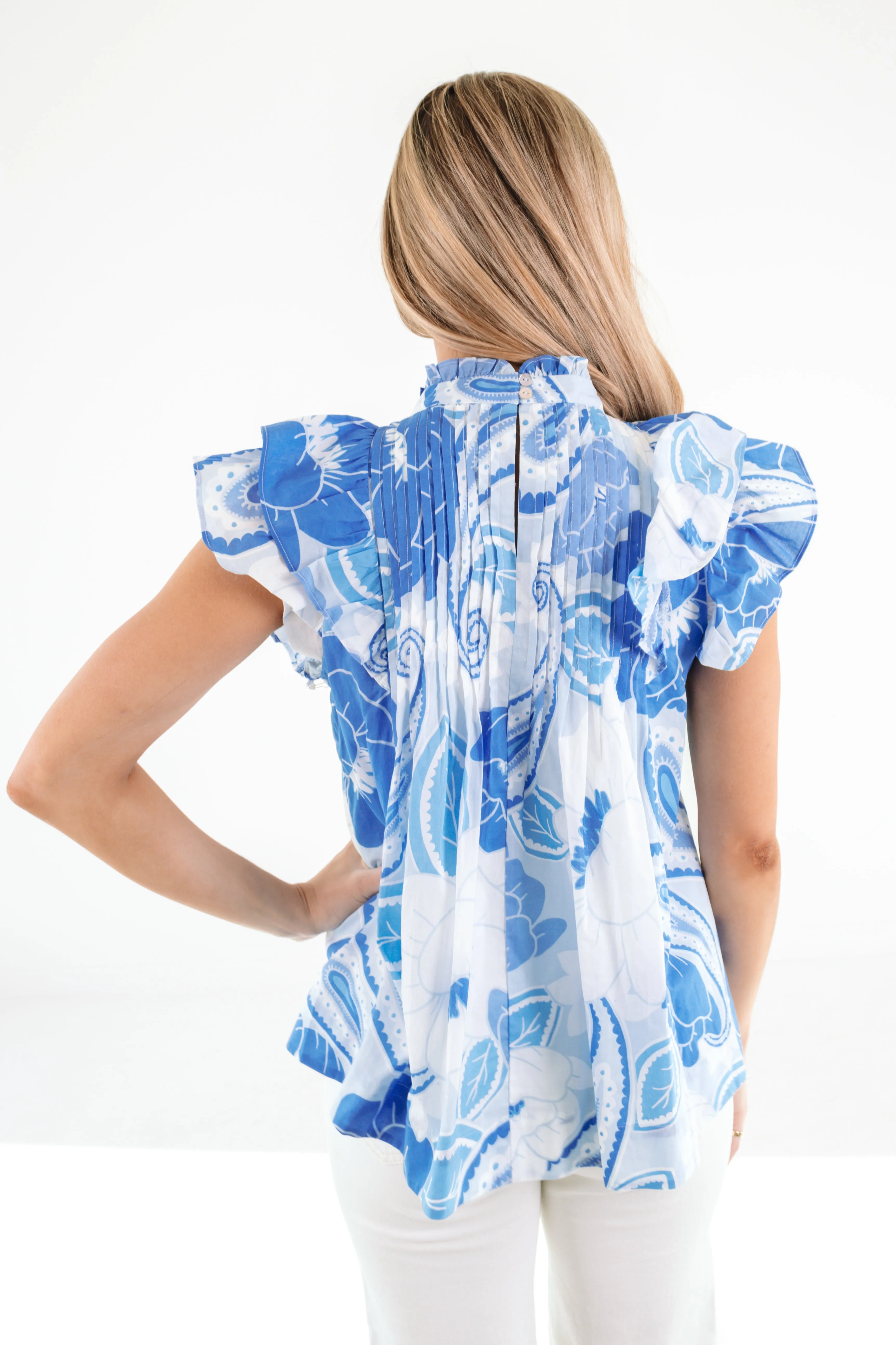 The Delayney Pleated Top - Blue