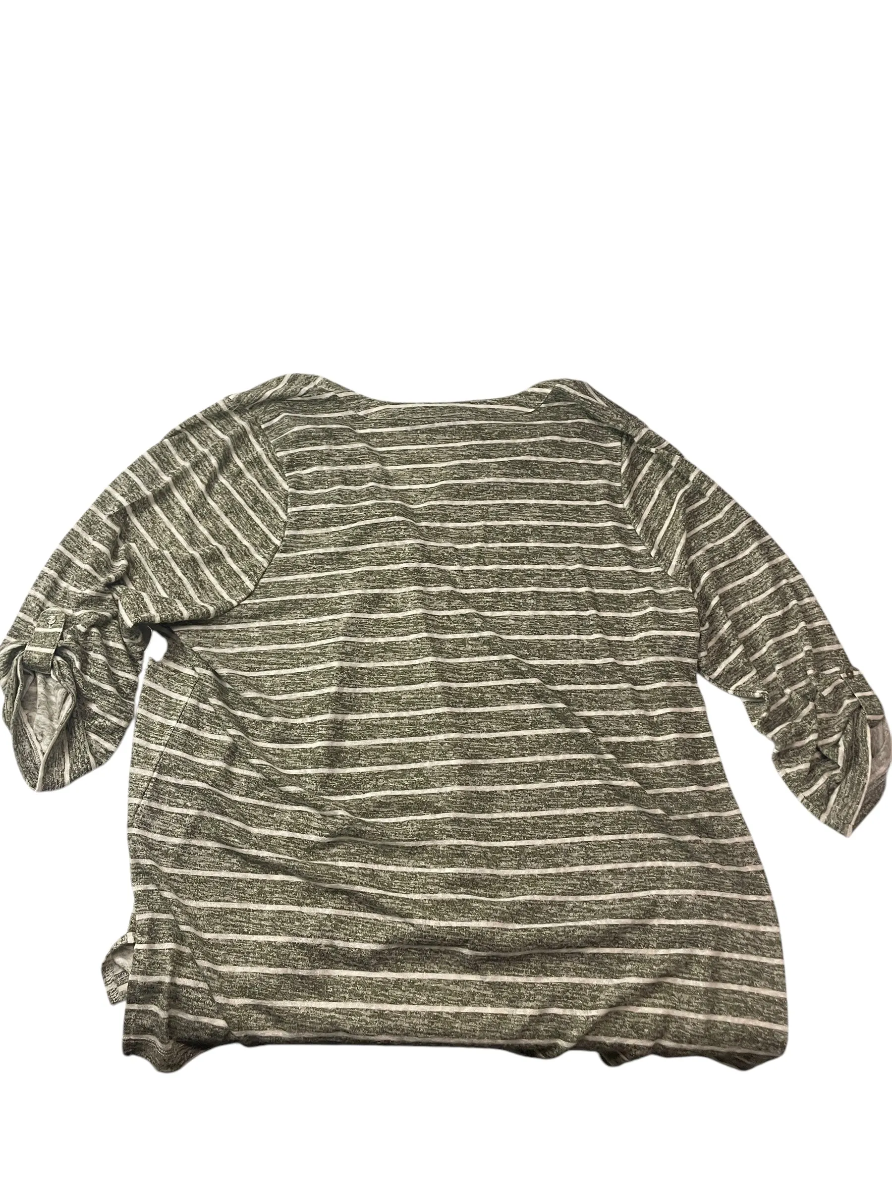 Top Long Sleeve Basic By Bobeau In Green & White, Size: 3x