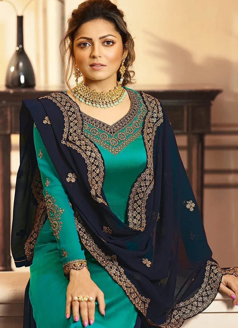 Turquoise And Blue Indian Gharara/Churidar Suit