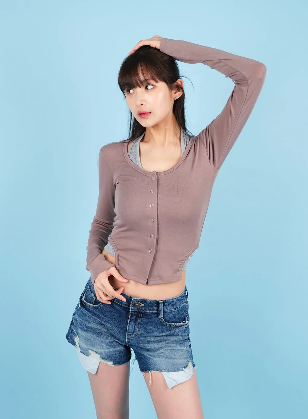 U-neck Side Slit Cardigan CA14