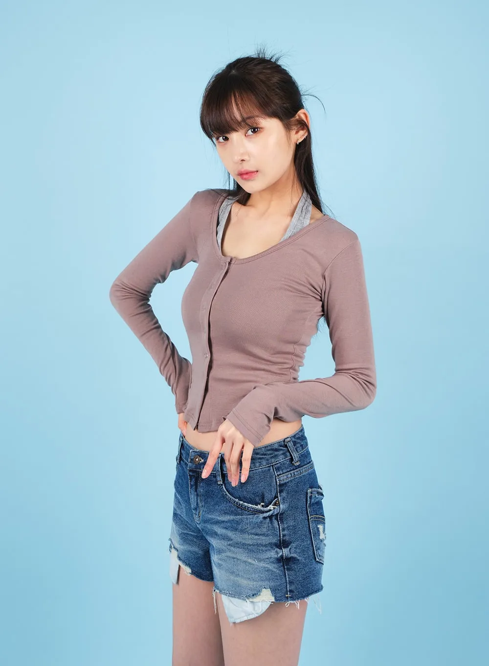 U-neck Side Slit Cardigan CA14