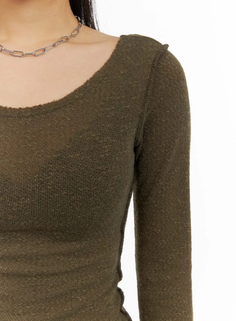 U-Neck Stitch Detail Long Sleeve CM411