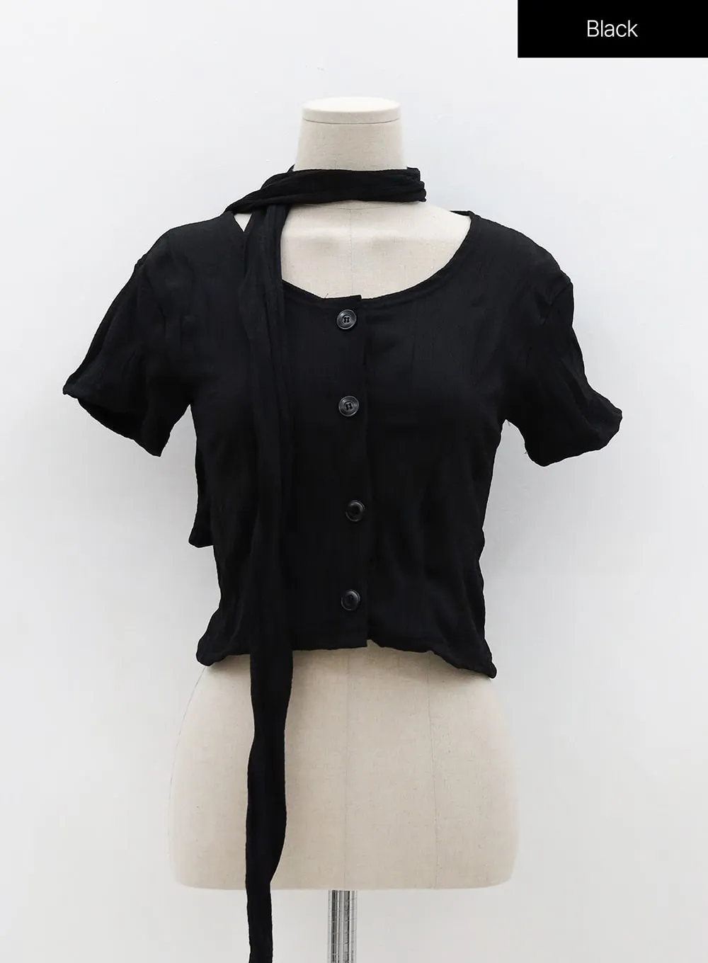 U-Neck Wrinkle Blouse with Scarf OG05