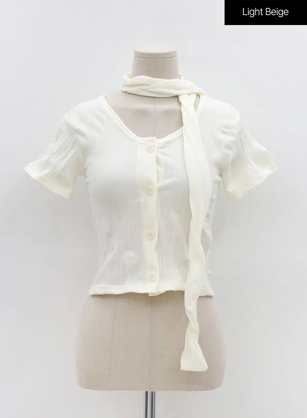 U-Neck Wrinkle Blouse with Scarf OG05