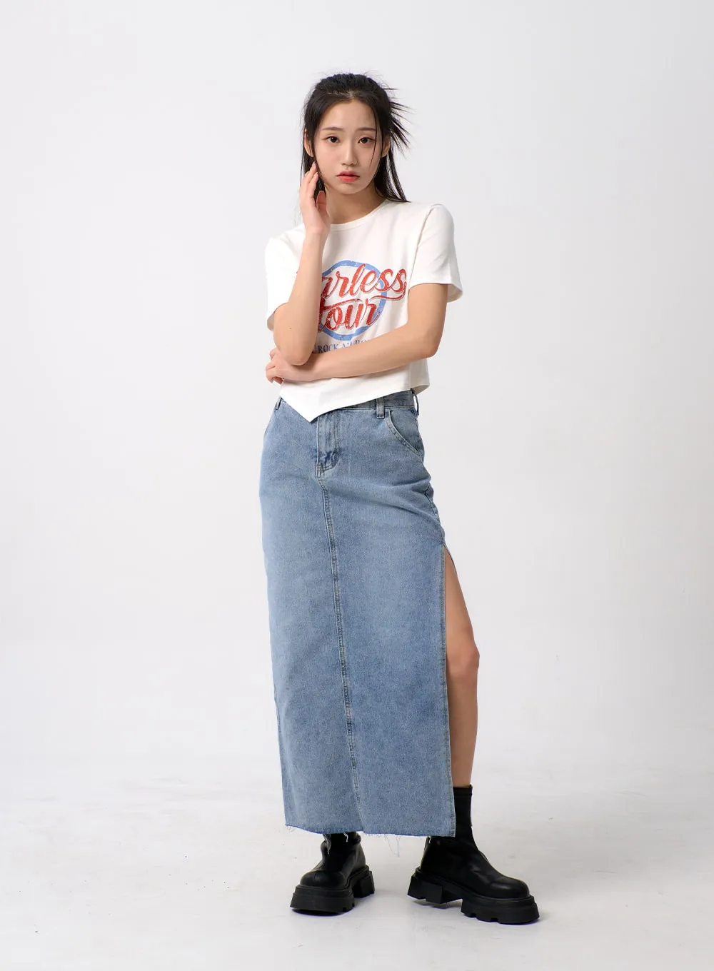 Unbalanced Cropped Tee BM308