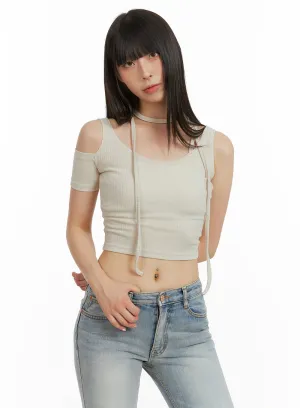 Unbalanced Cut Out Crop Top CU425