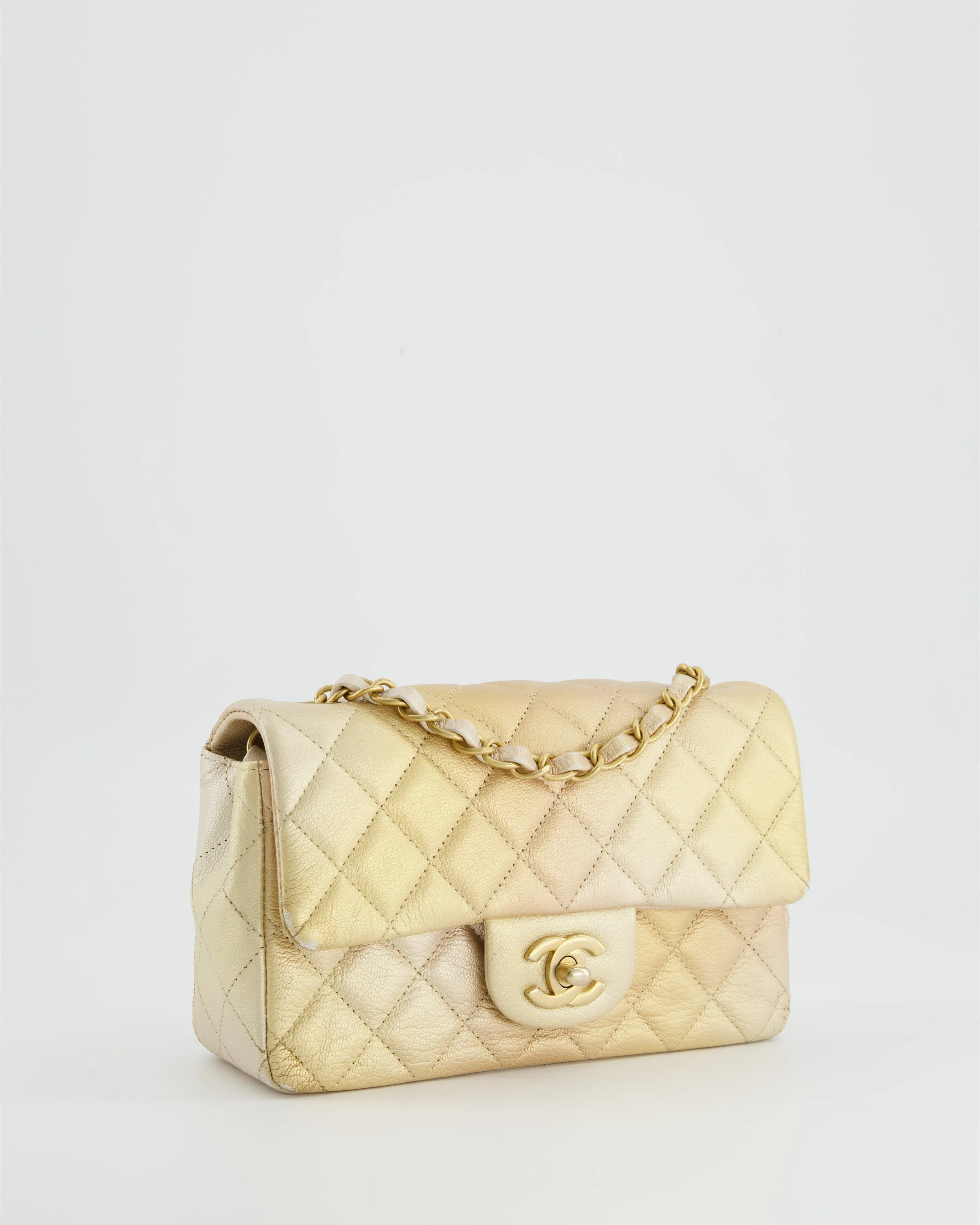 *UNICORN* Chanel Metallic Gold Ombre Mini Rectangular in Aged Calfskin with Brushed Gold Hardware