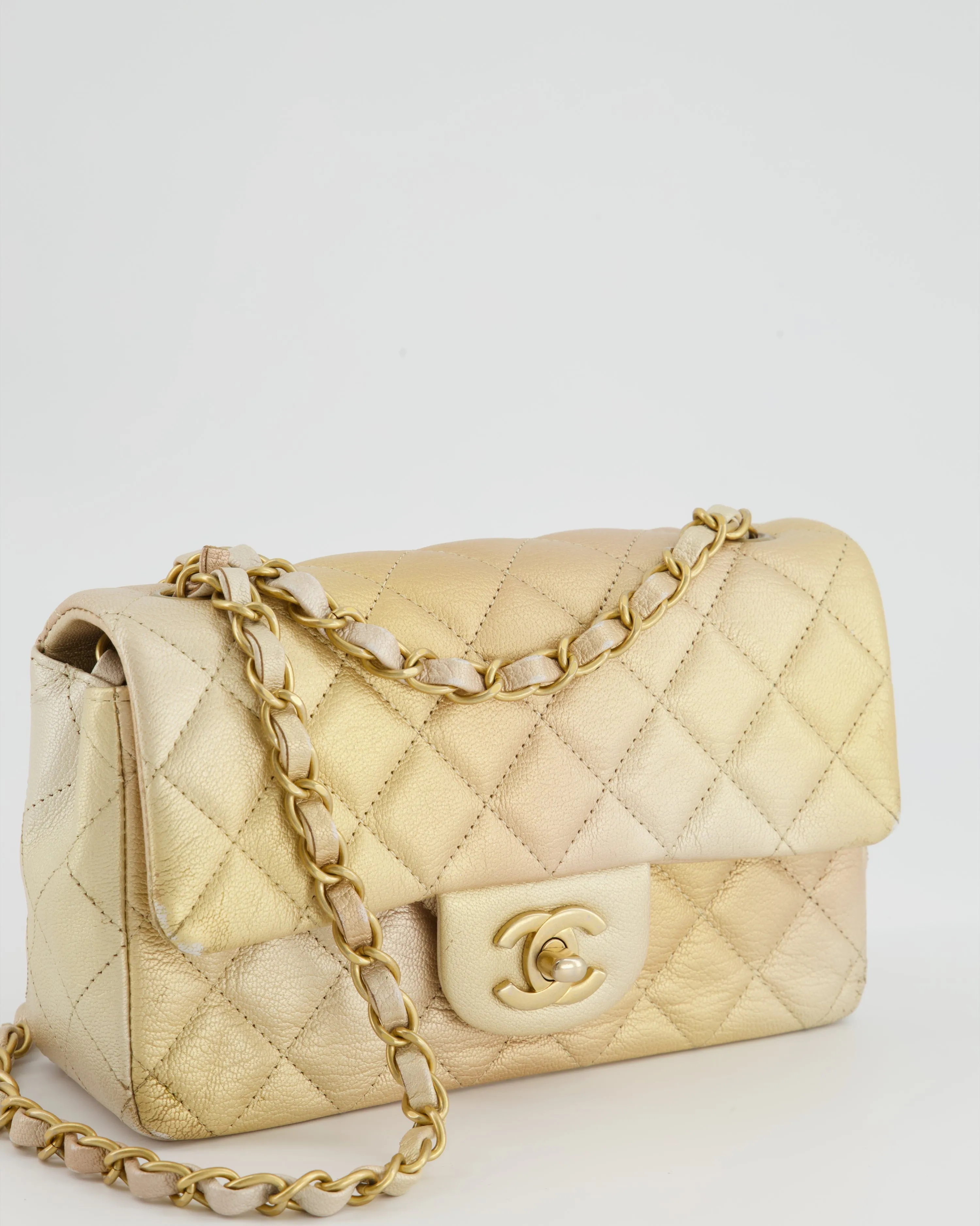 *UNICORN* Chanel Metallic Gold Ombre Mini Rectangular in Aged Calfskin with Brushed Gold Hardware