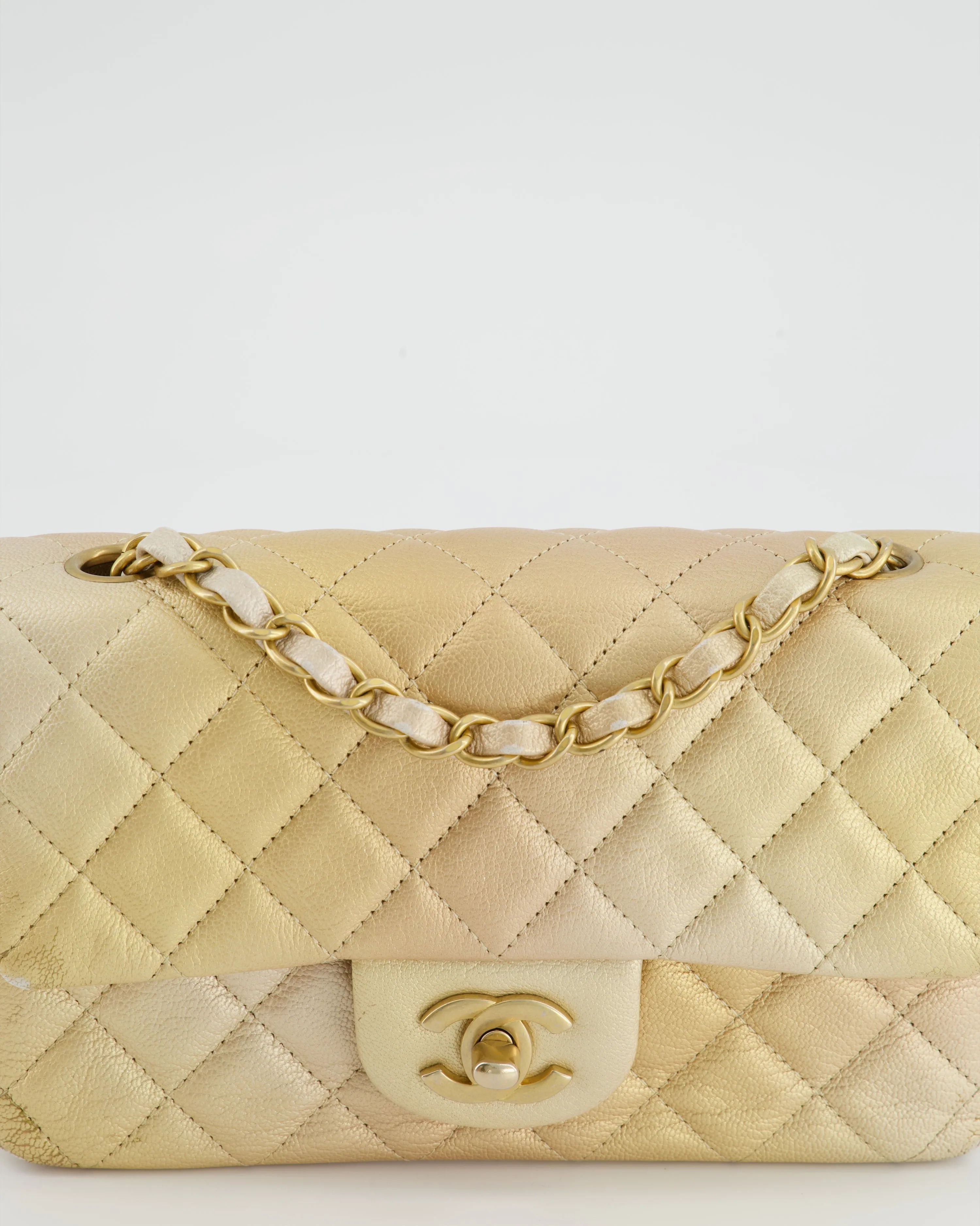 *UNICORN* Chanel Metallic Gold Ombre Mini Rectangular in Aged Calfskin with Brushed Gold Hardware