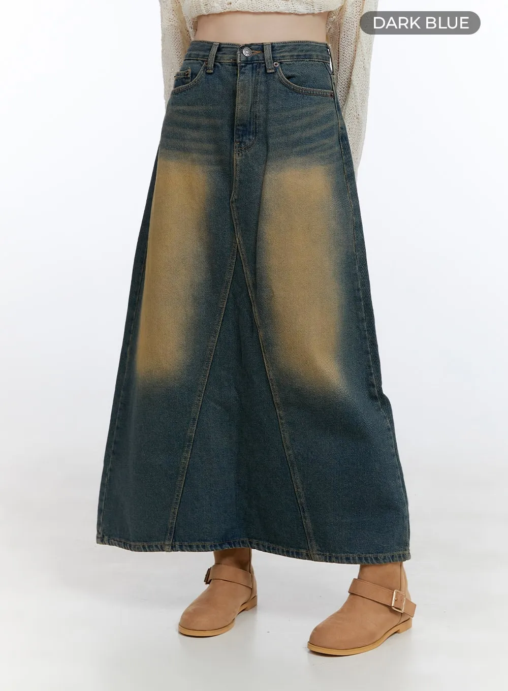 Washed Denim Midi Skirt CG413