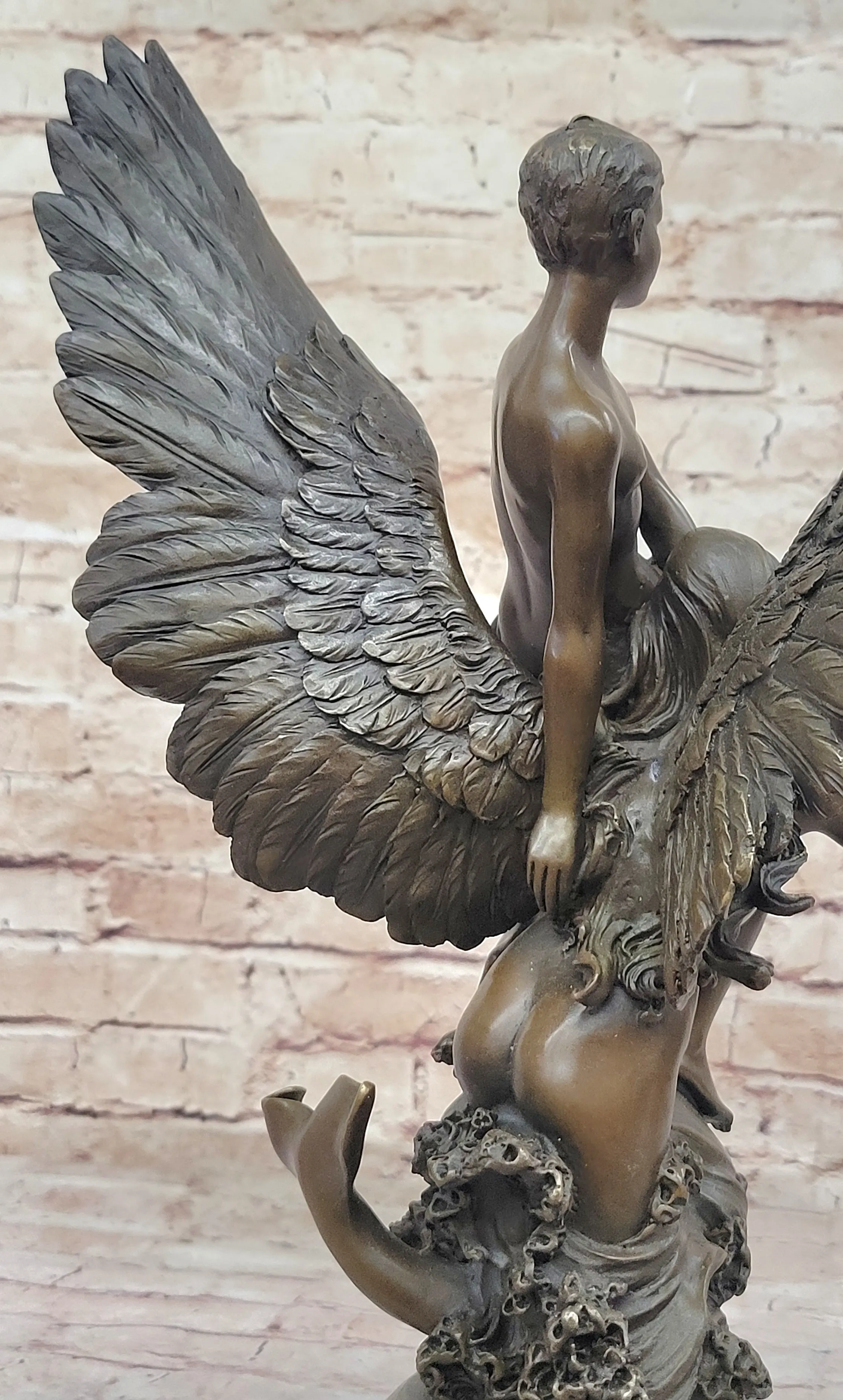 Winged Siren Seizing an Adolescent. Denys Pierre Puech 17" Tall Figurine