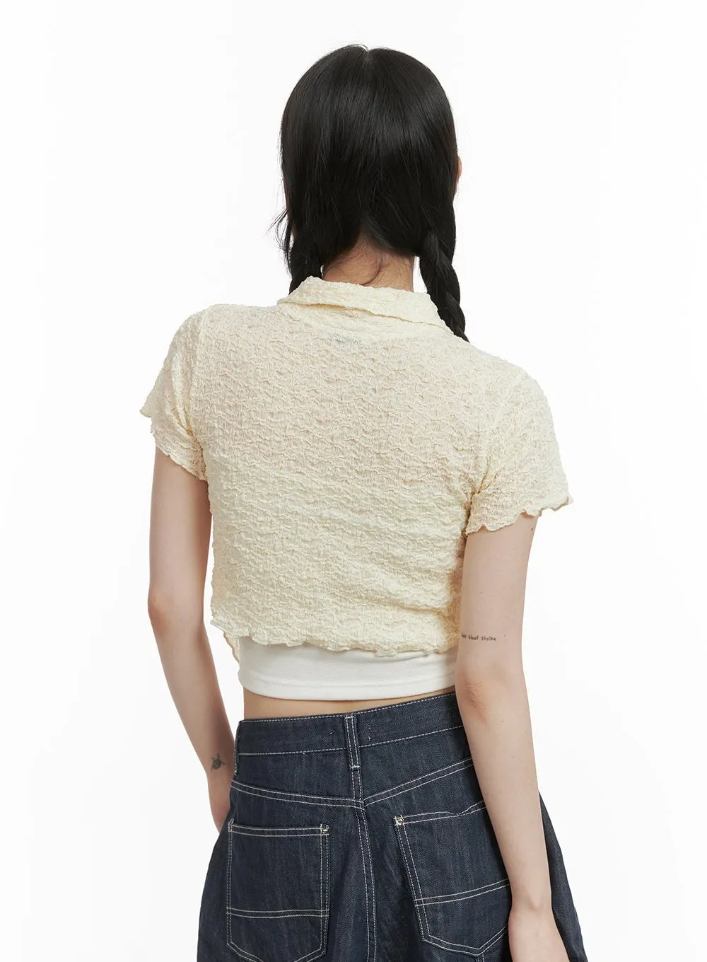 Woven Collar Cropped Shirt CY414