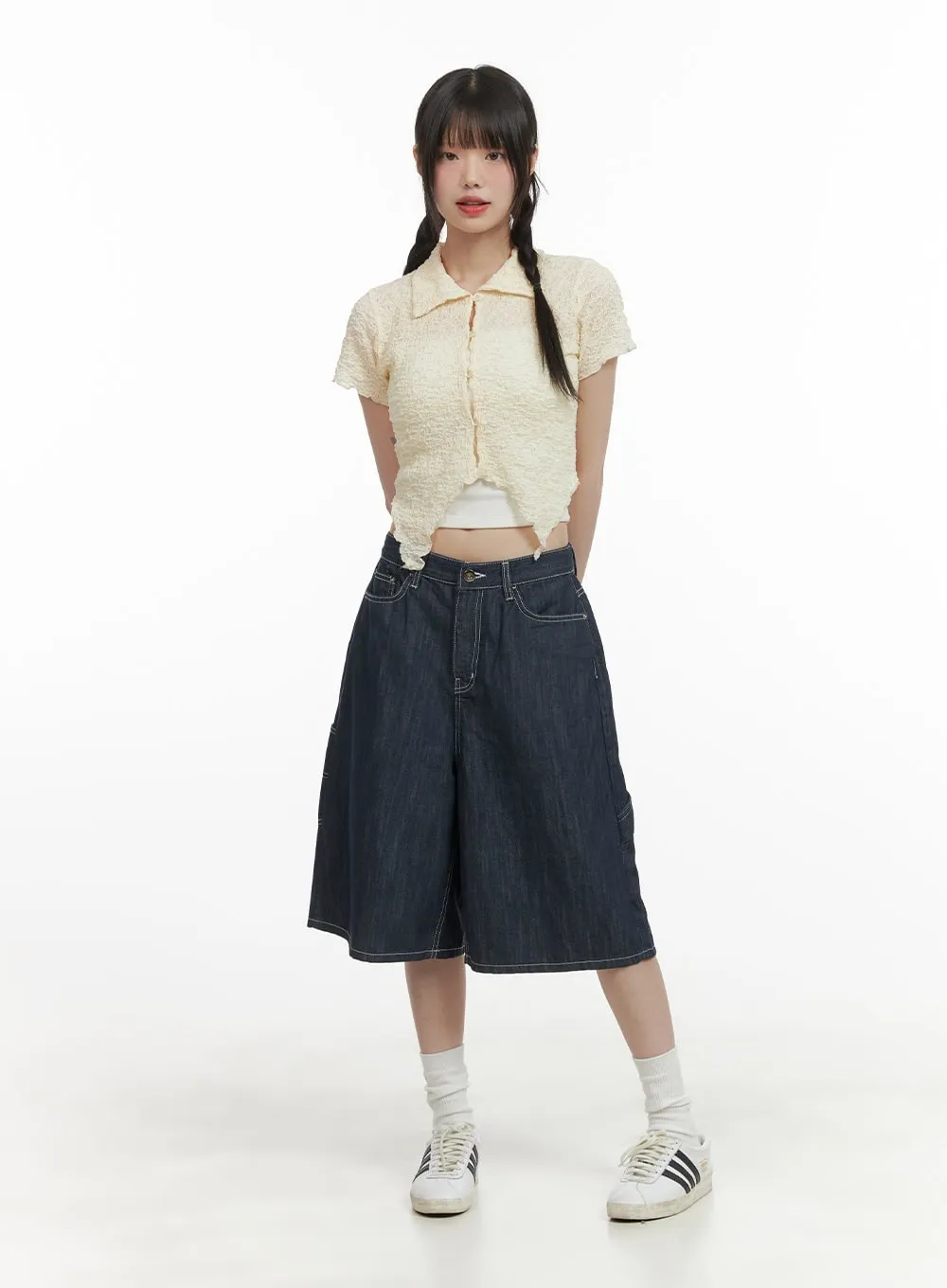 Woven Collar Cropped Shirt CY414