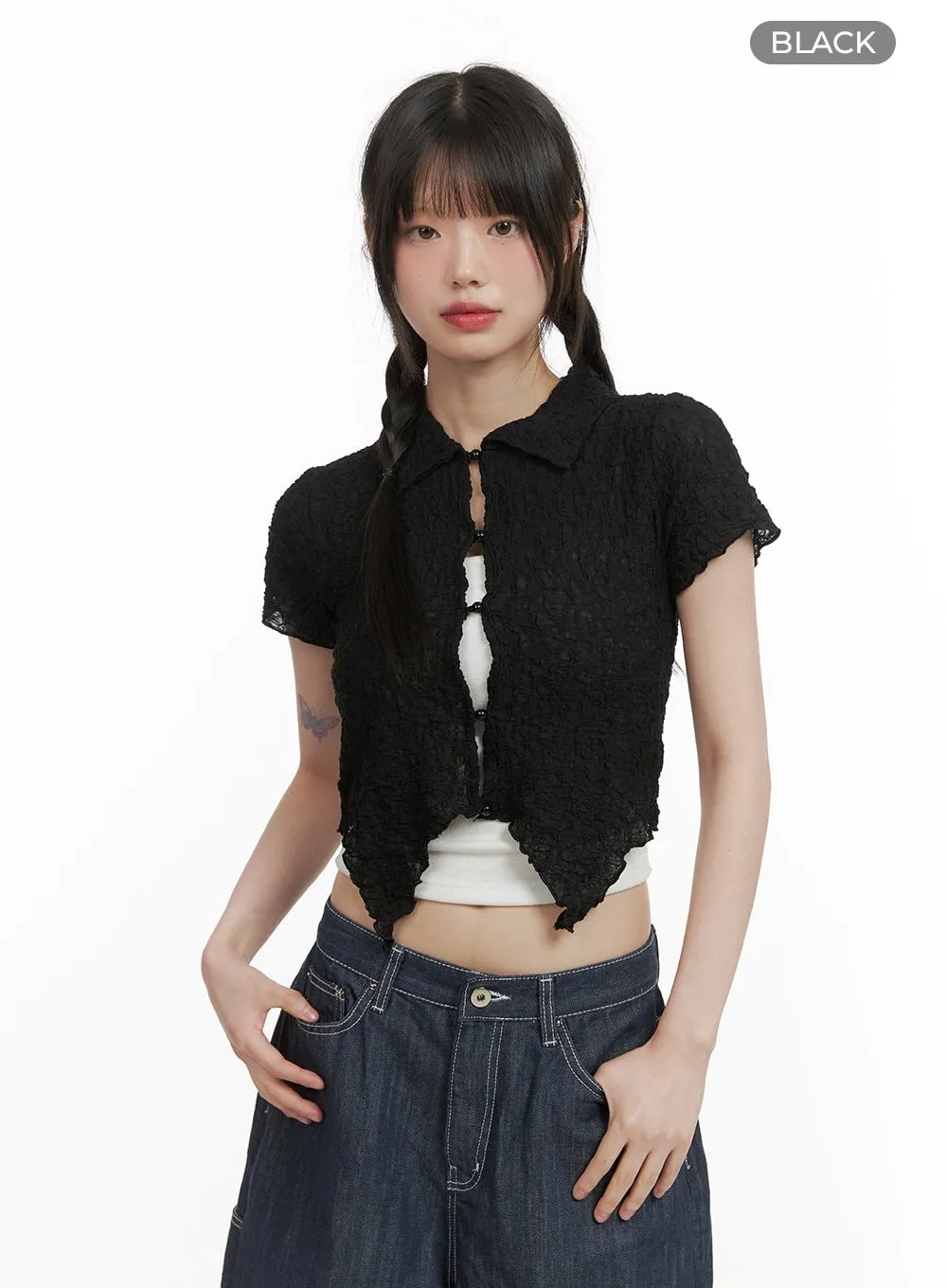 Woven Collar Cropped Shirt CY414