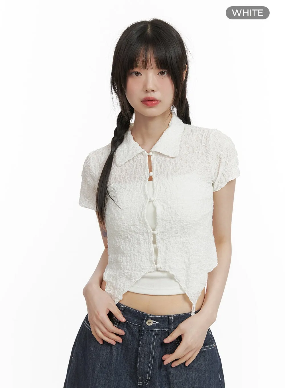 Woven Collar Cropped Shirt CY414