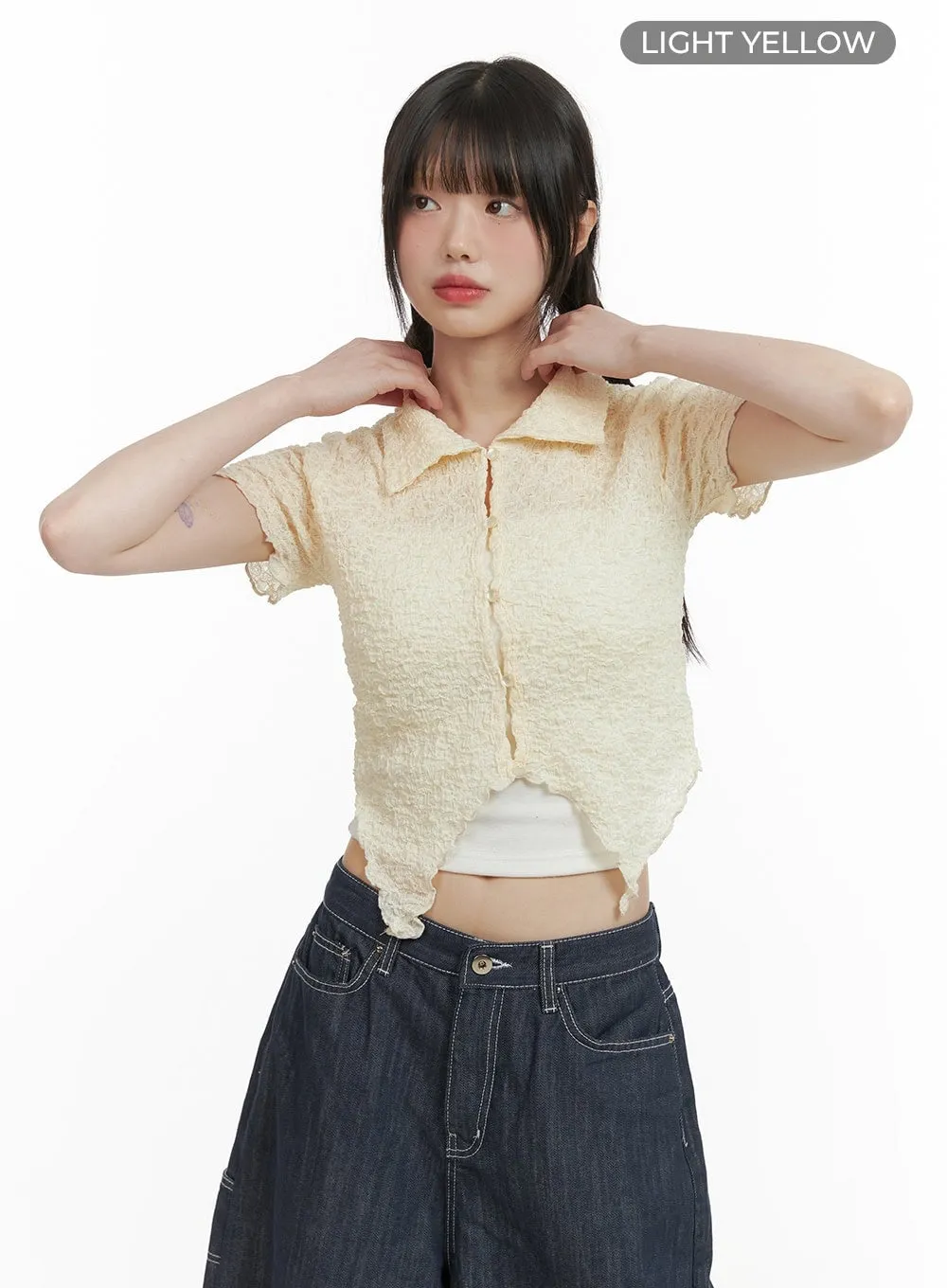 Woven Collar Cropped Shirt CY414