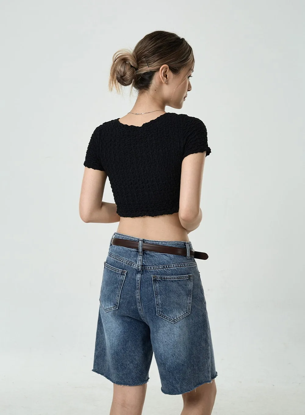 Wrinkled Square Neck Crop Top CU6