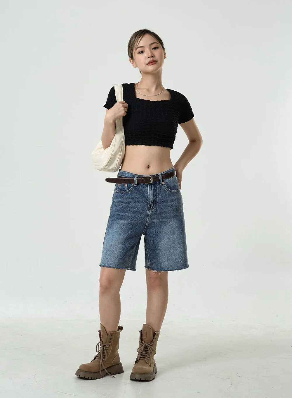 Wrinkled Square Neck Crop Top CU6