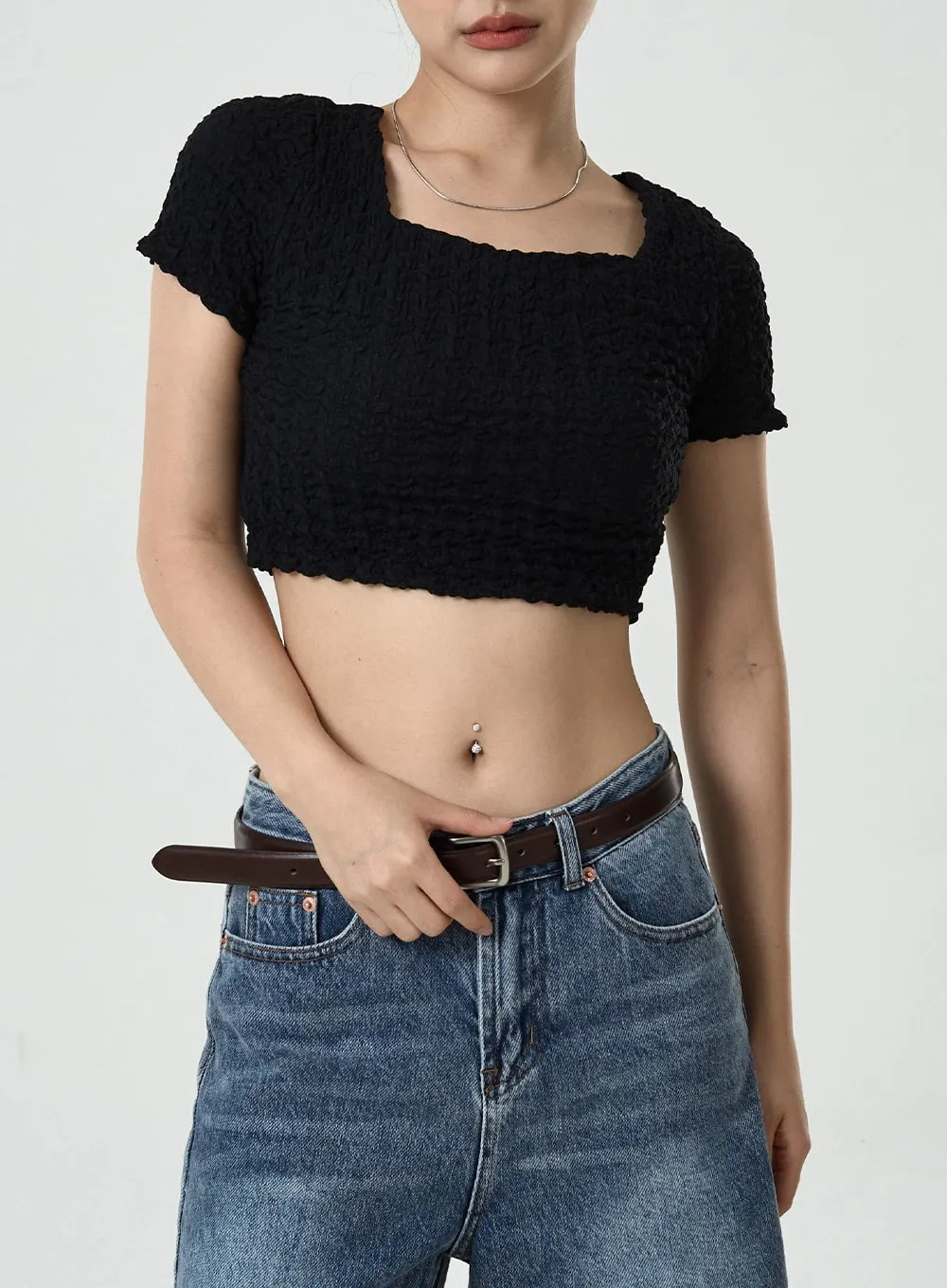 Wrinkled Square Neck Crop Top CU6