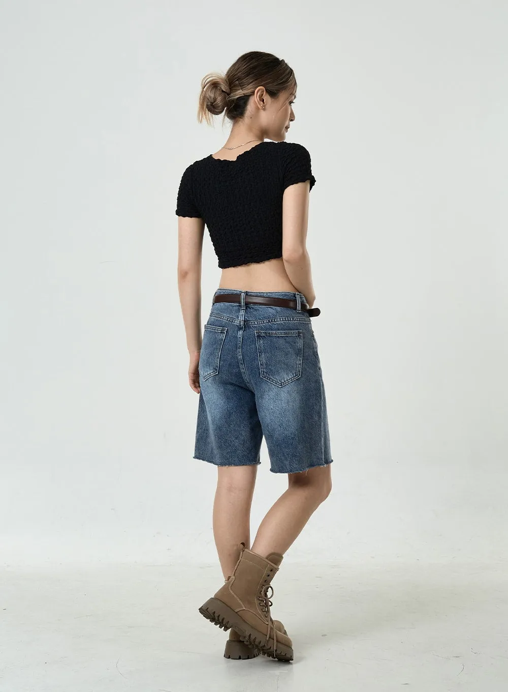 Wrinkled Square Neck Crop Top CU6