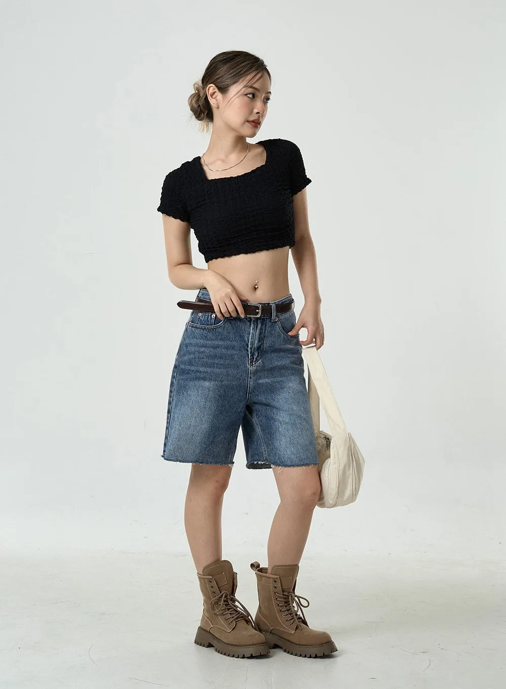 Wrinkled Square Neck Crop Top CU6